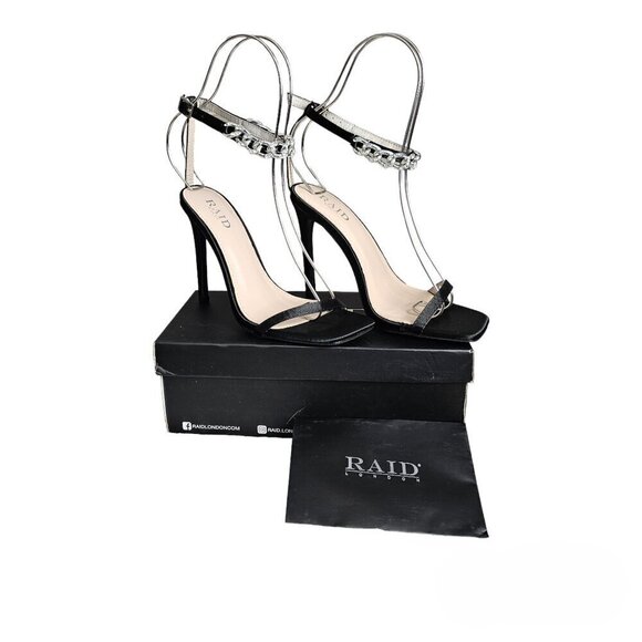 RAID Revvy Embellished Chain Ankle Strap Black Heeled Sandal - Picture 2 of 13